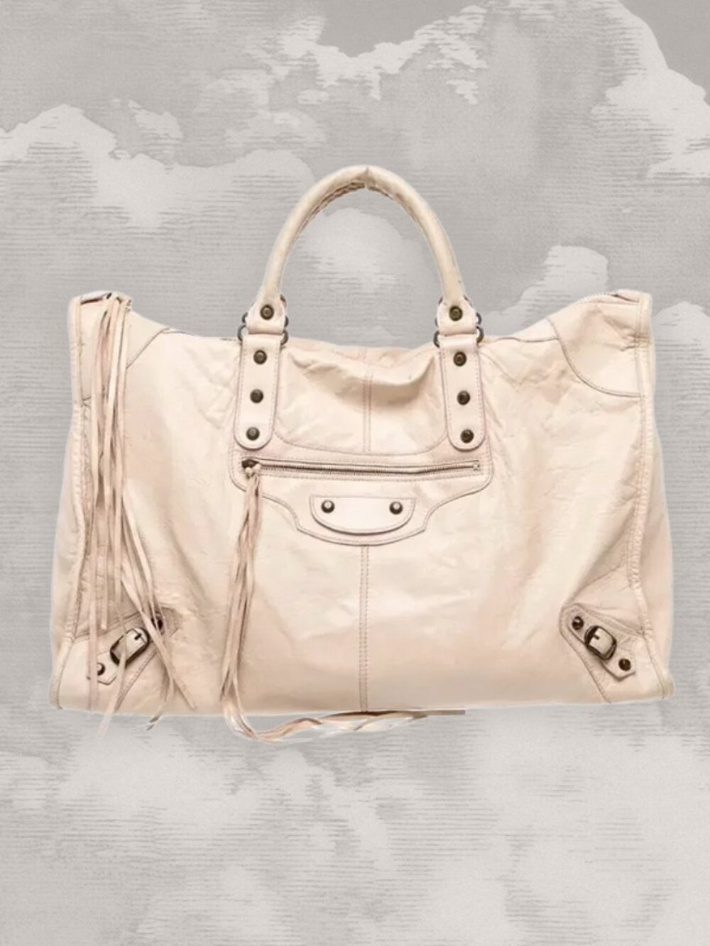 BALENCIAGA Weekender City Work Leather Motocross Classic Voyage Beige Tan